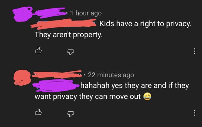 A parent refers to children as property and says if they want privacy they can move out