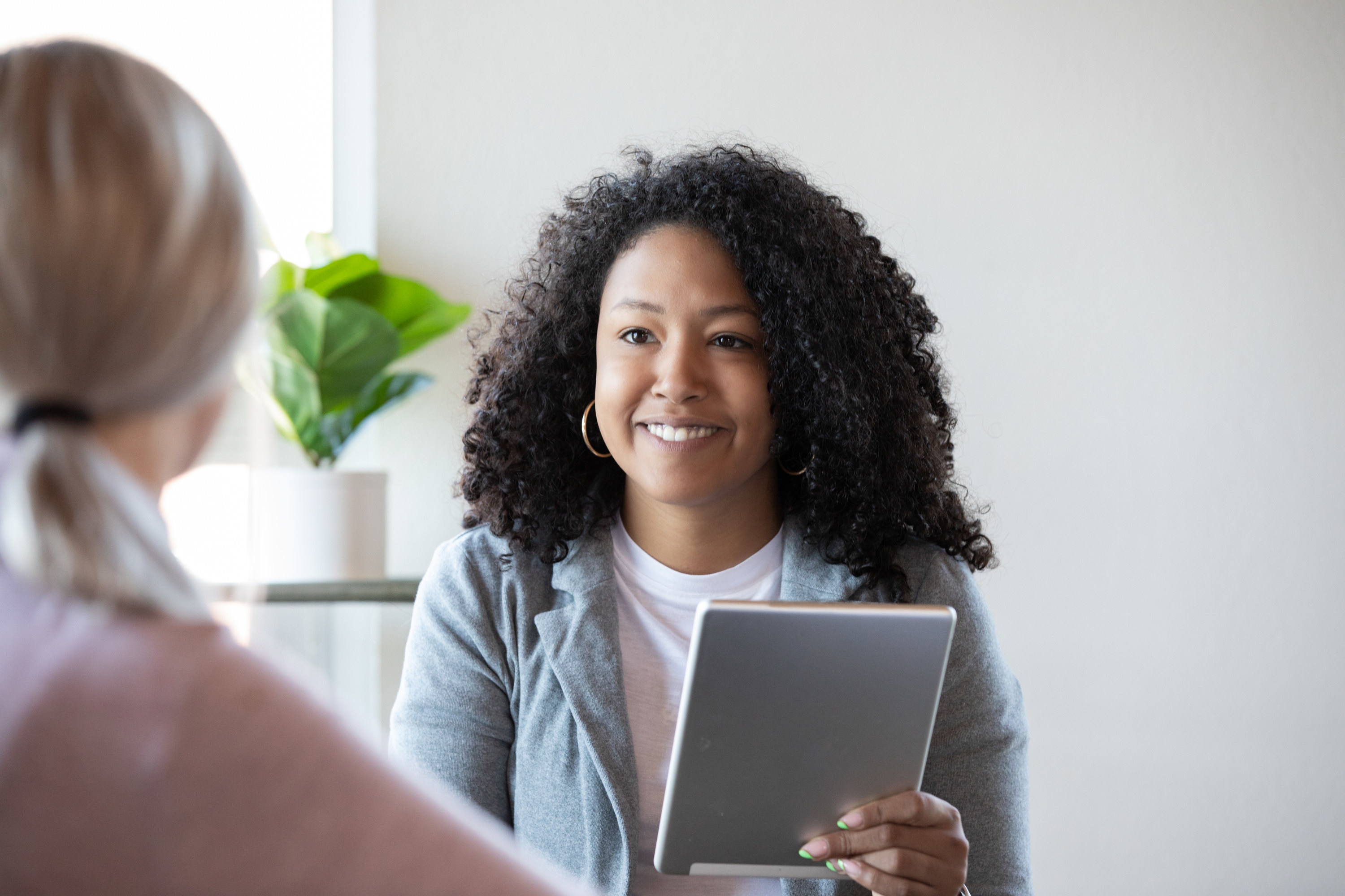 a college advisor talking to a student