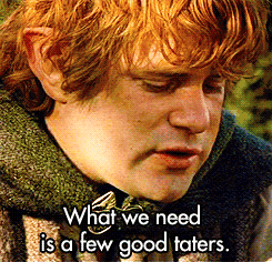 samwise from lord of the rings saying &quot;what we need is a few good taters&quot;