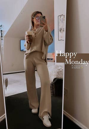 reviewer wearing the set