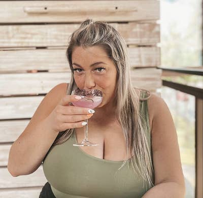 reviewer wearing the top