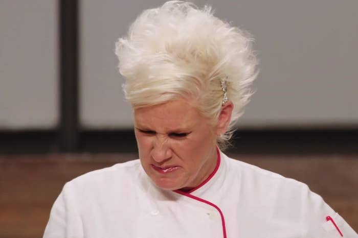 Anne Burrell contorts her face in disgust on an episode of Worst Cooks in America