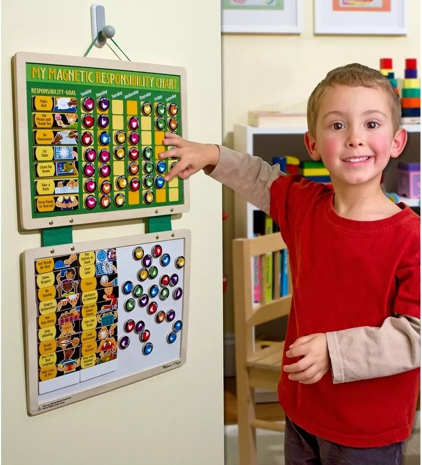 Child model showing off colorful magnetic chart
