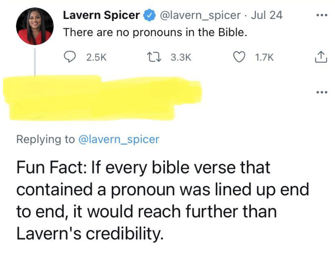 &quot;There are no pronouns in the Bible.&quot;