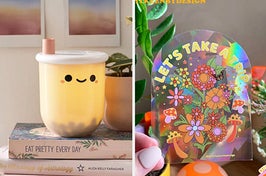 boba lamp and rainbow sticker 
