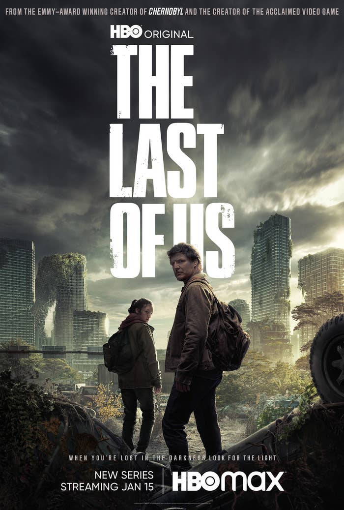 The promotional poster for the series with two people standing in front of a destroyed city