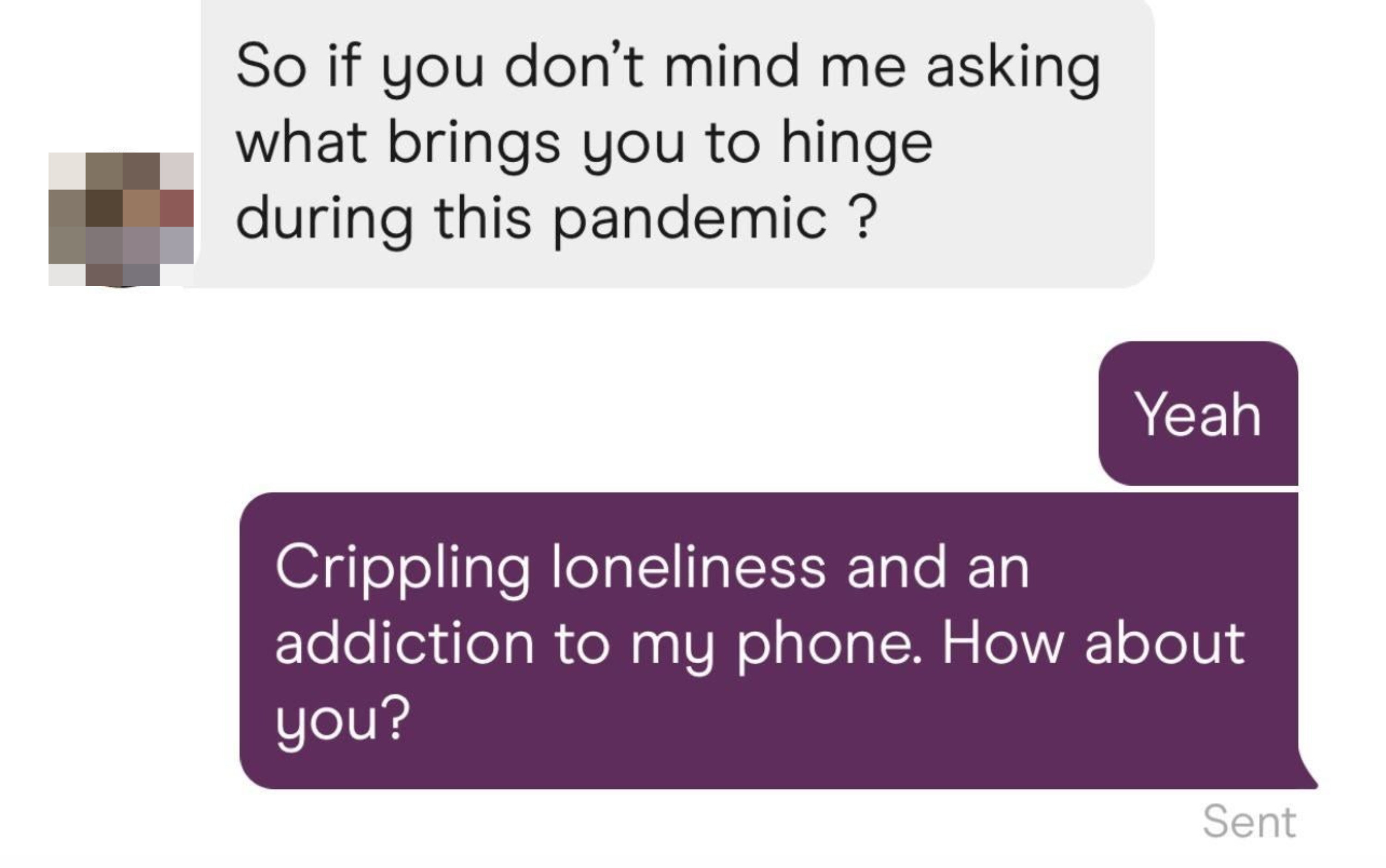 Screenshot from a Hinge conversation