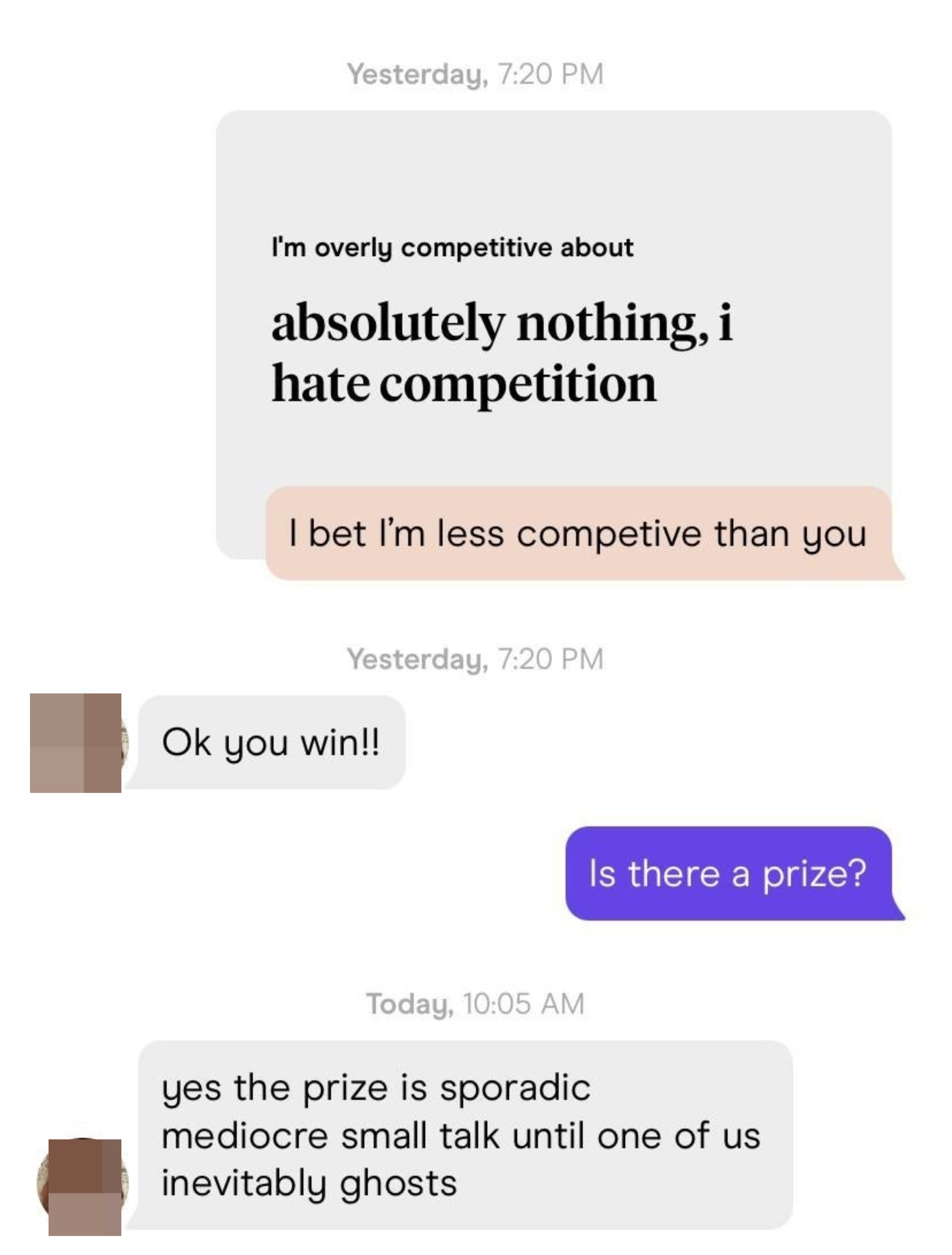 Screenshot from a Hinge conversation