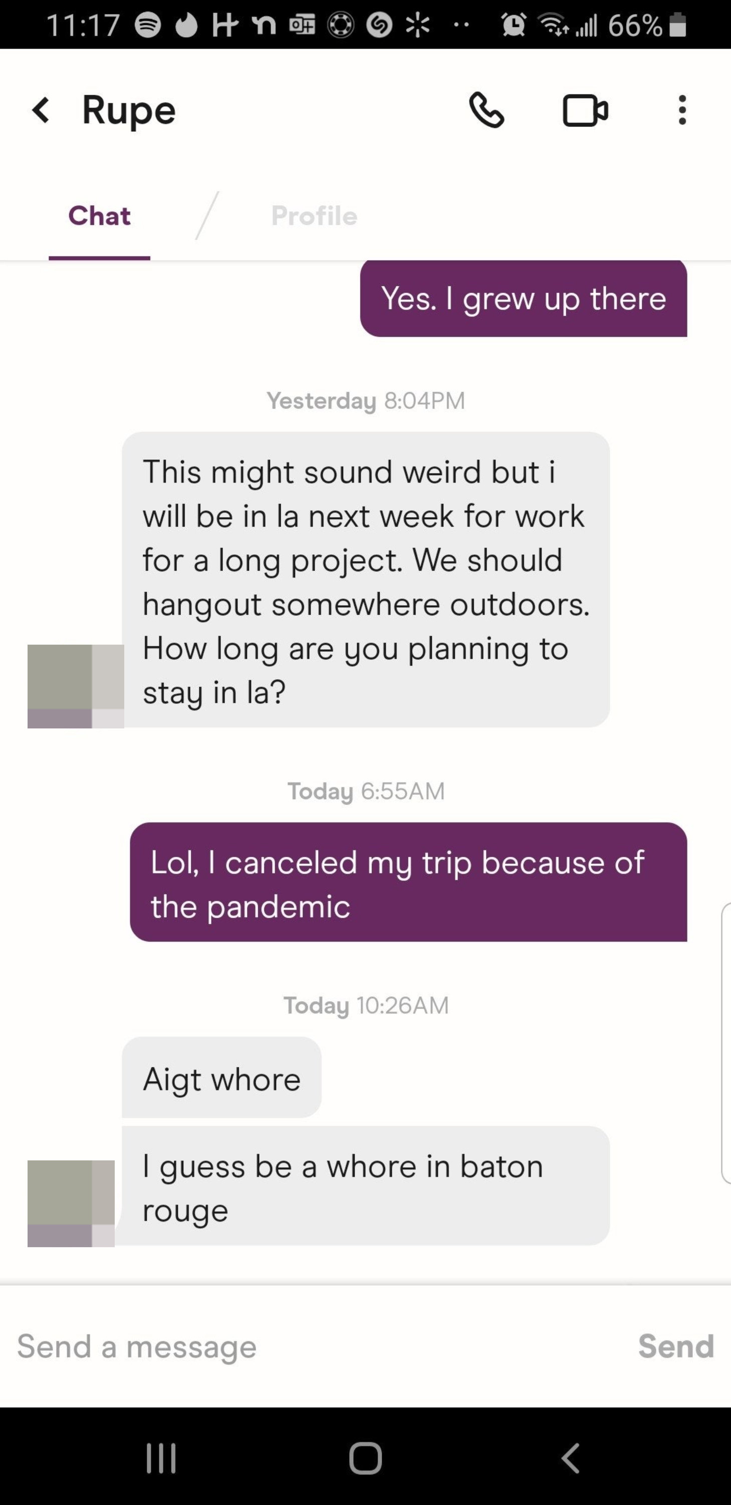 Screenshot from a Hinge conversation