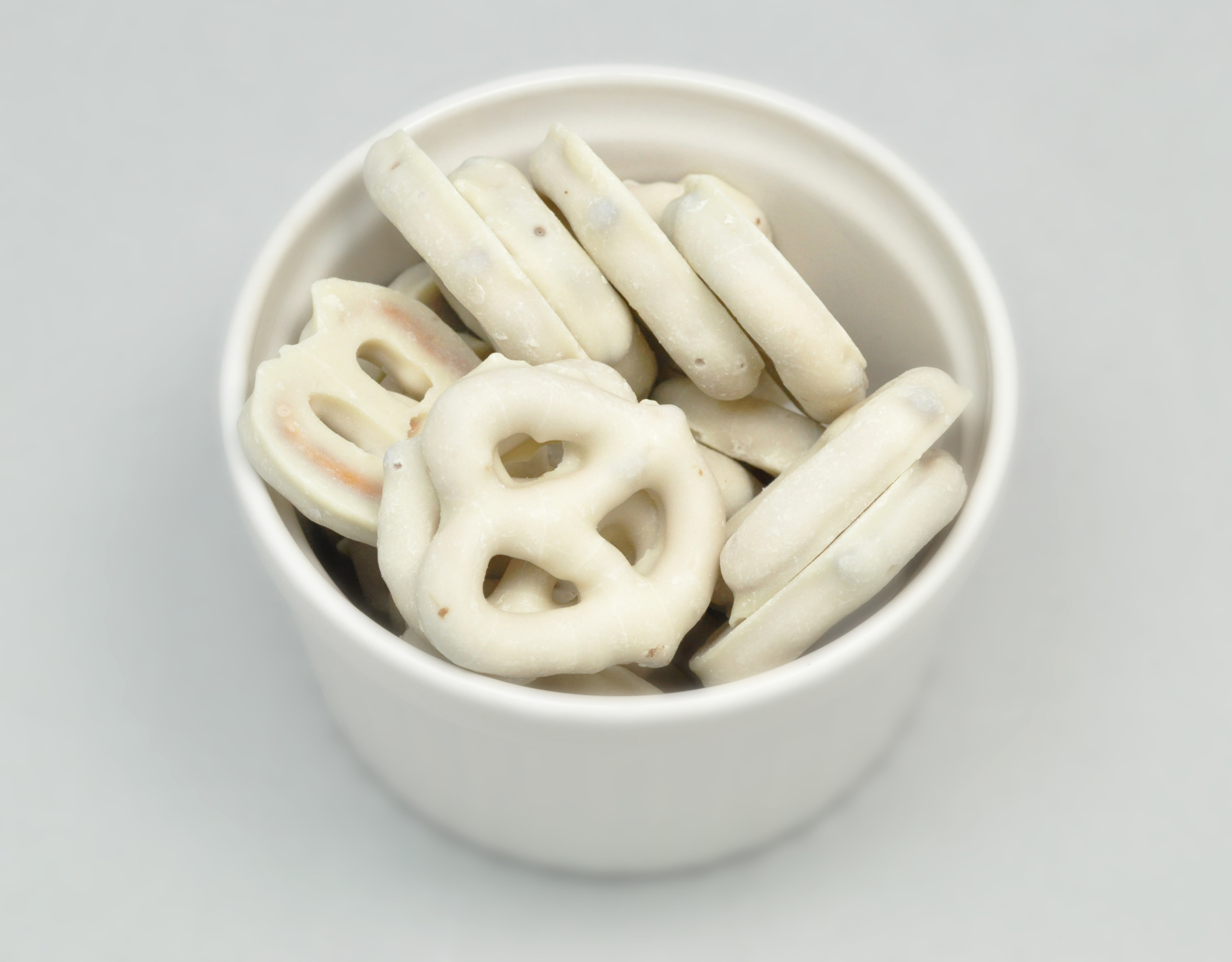 chocolate-covered pretzels in a bowl