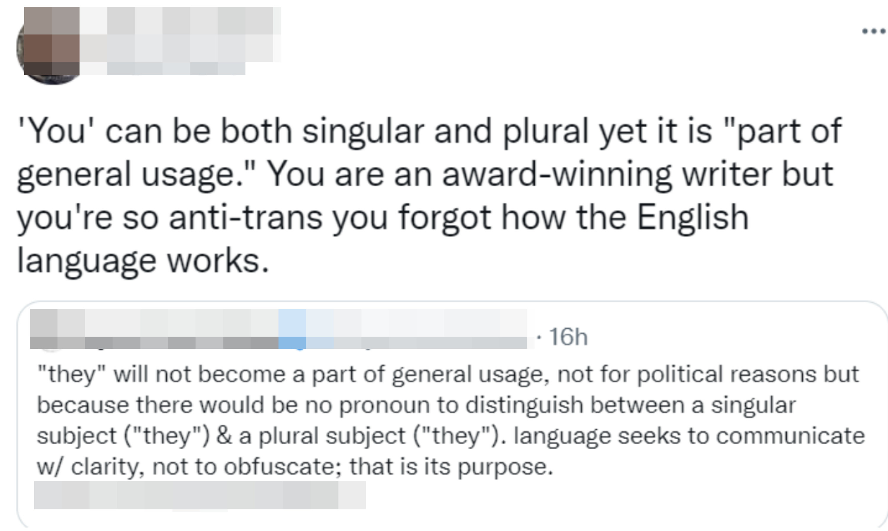 &quot;&#x27;You&#x27; can be both singular and plural yet...&quot;