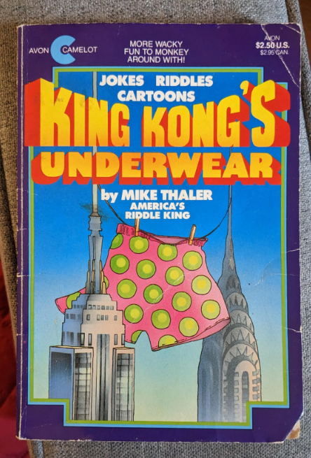 Book cover for King Kong&#x27;s underwear which features dotted boxers hanging across the empire state building and chrysler building