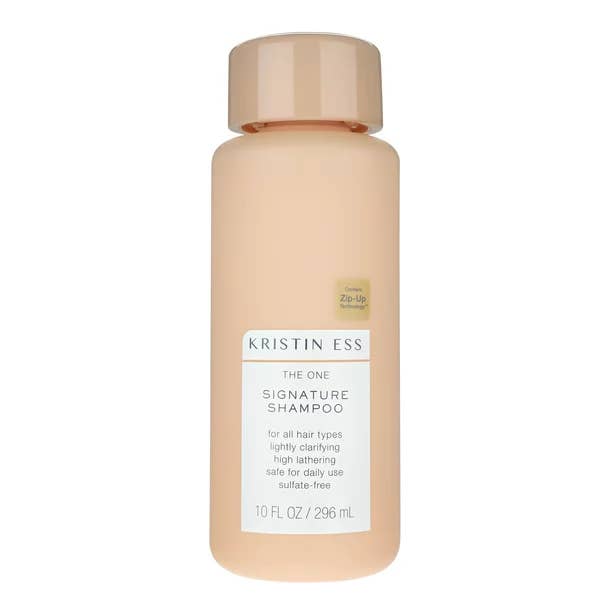 A bottle of Kristin Ess shampoo