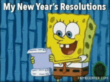 SpongeBob with a long list of his New Year&#x27;s resolutions