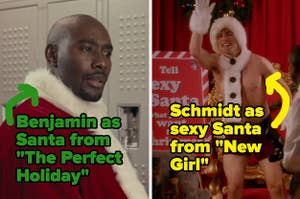 Benjamin finishes his shift as a department store Santa, Schmidt waves to his friends while dressed as sexy Santa in "New Girl"