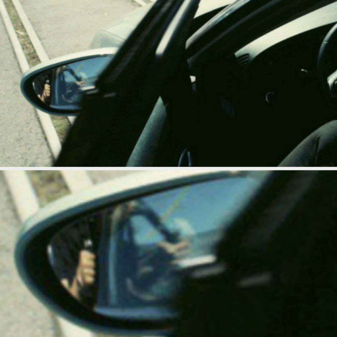 closeup of the side mirror