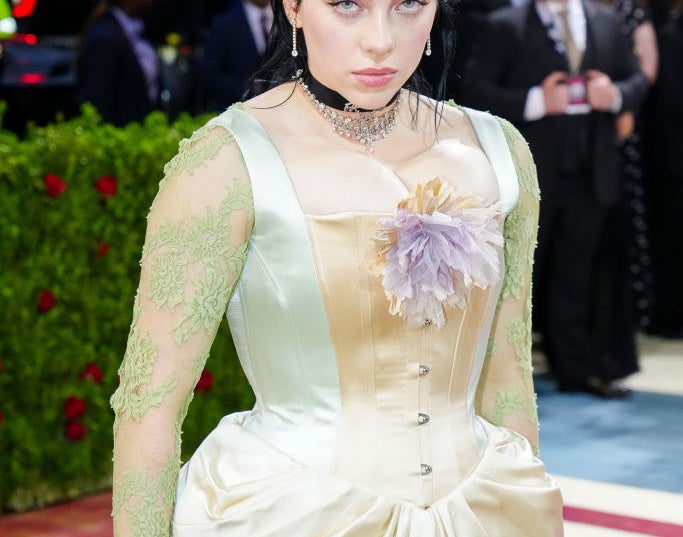 Billie on the red carpet in a corset gown