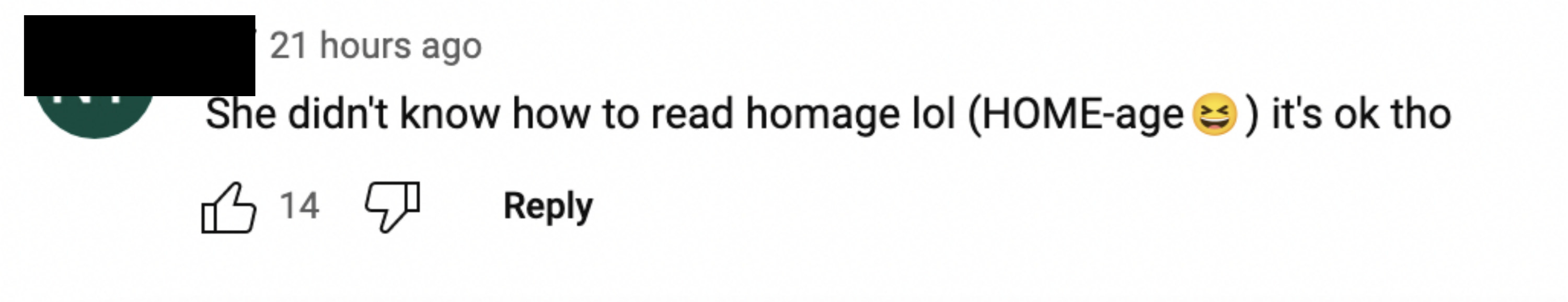 One person commented &quot;She didn&#x27;t know to read homage lol (Home-age&quot; it&#x27;s ok tho