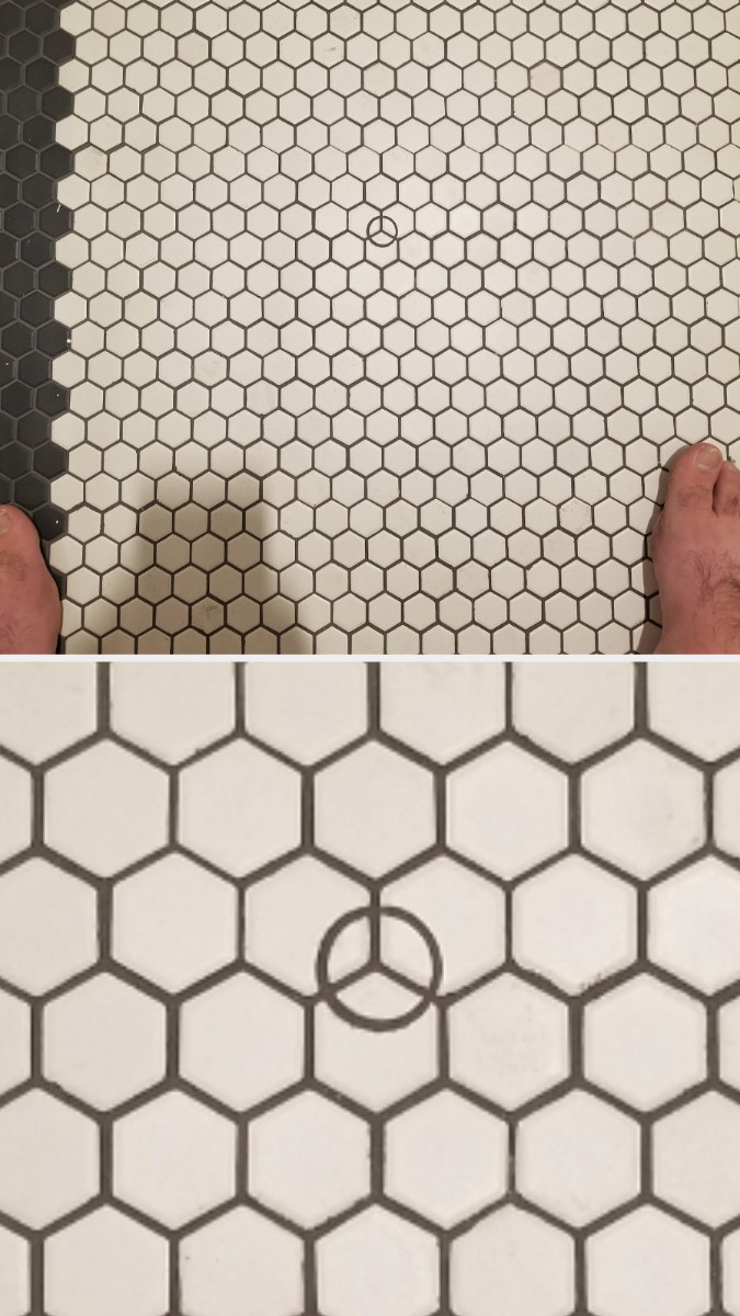 Peace sign hidden on tile floor