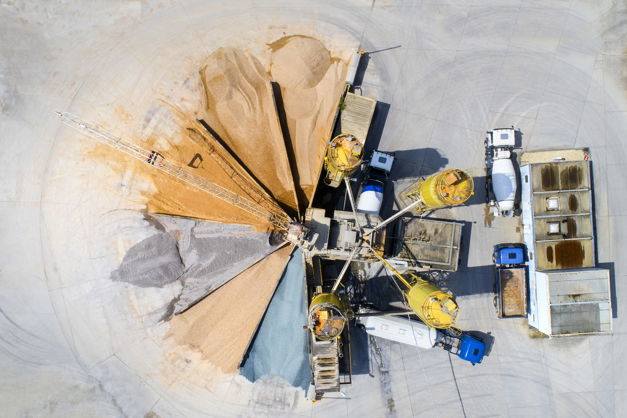 Gravel and sand open pit mining overhead scene