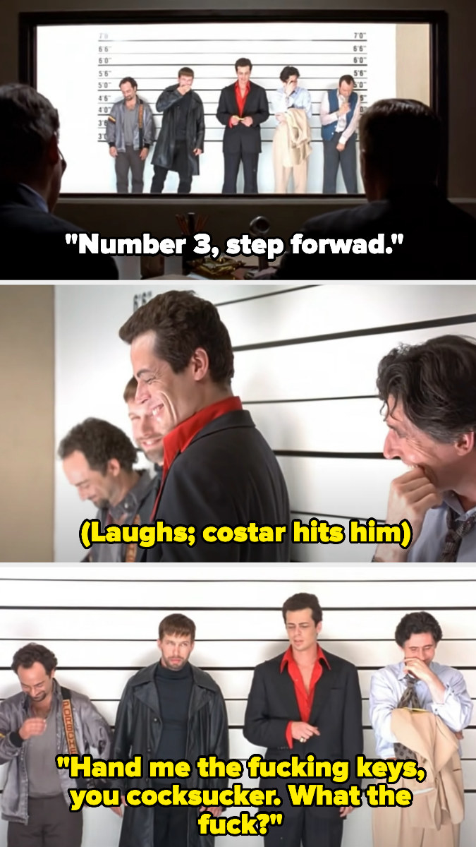 After &quot;Number 3, step forward&quot; line, Benicio starts talking, a costar hits him and laughs, and he says &quot;Hand me the fucking keys, you cocksucker; what the fuck?&quot;