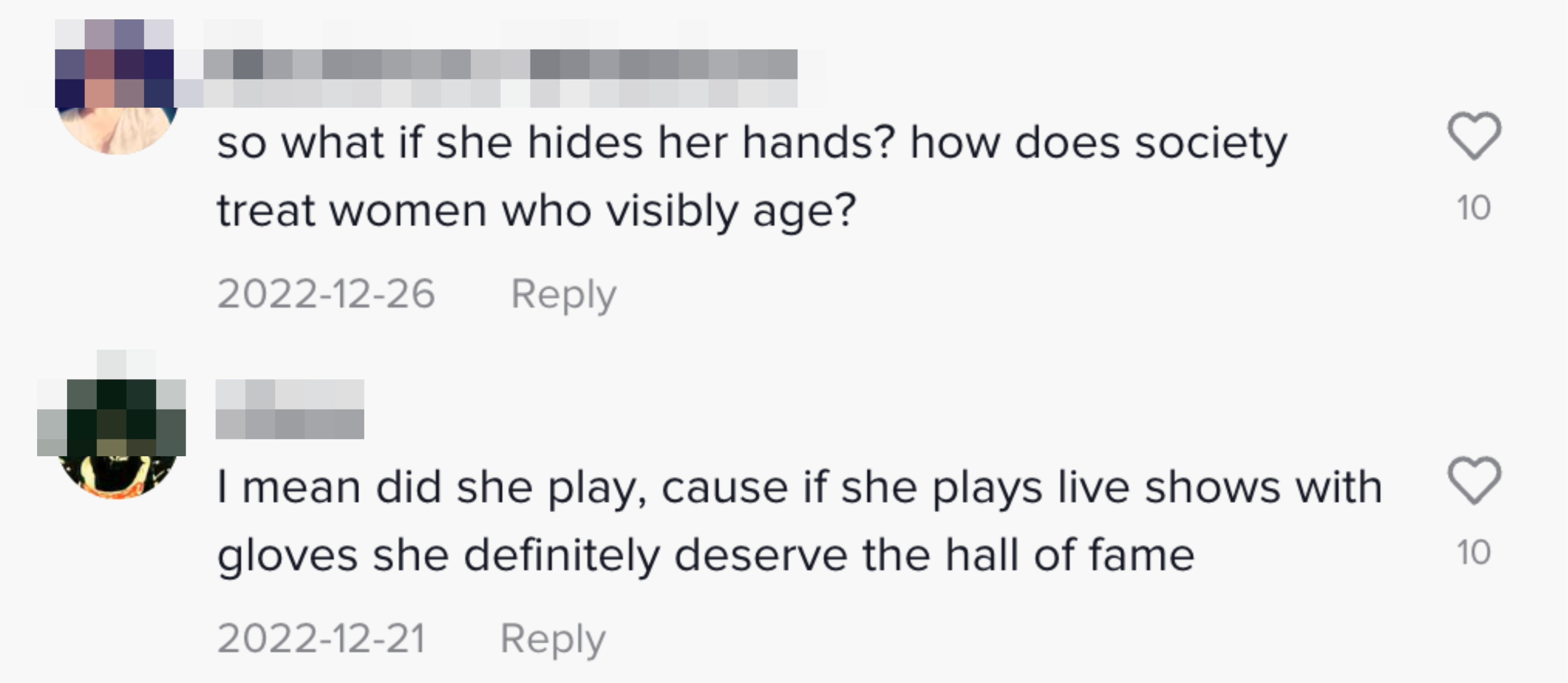 One person commented, &quot;so what if she hides her hands? how does society treat women who visibly age?&quot;