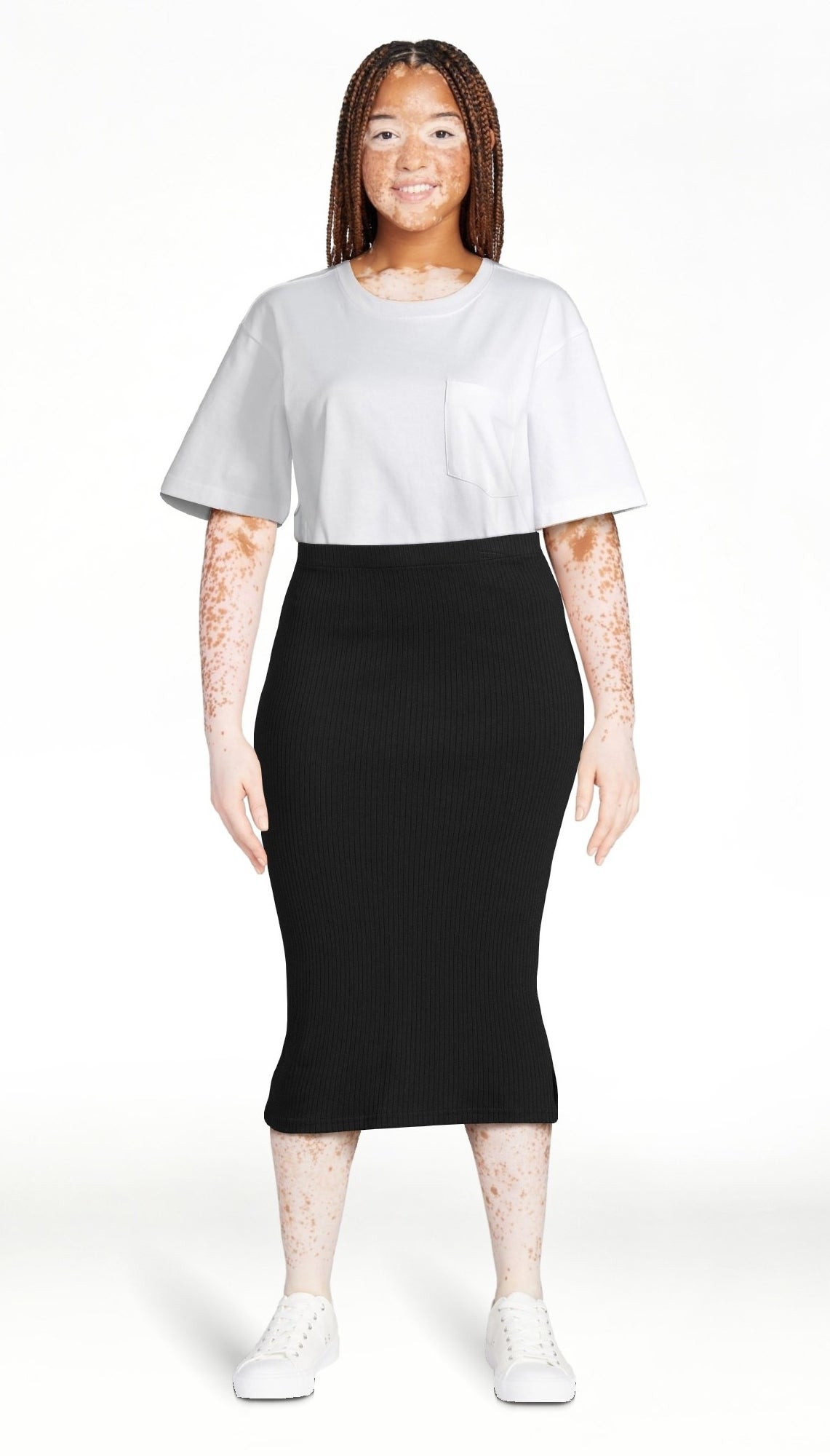 Model wearing the black soot skirt