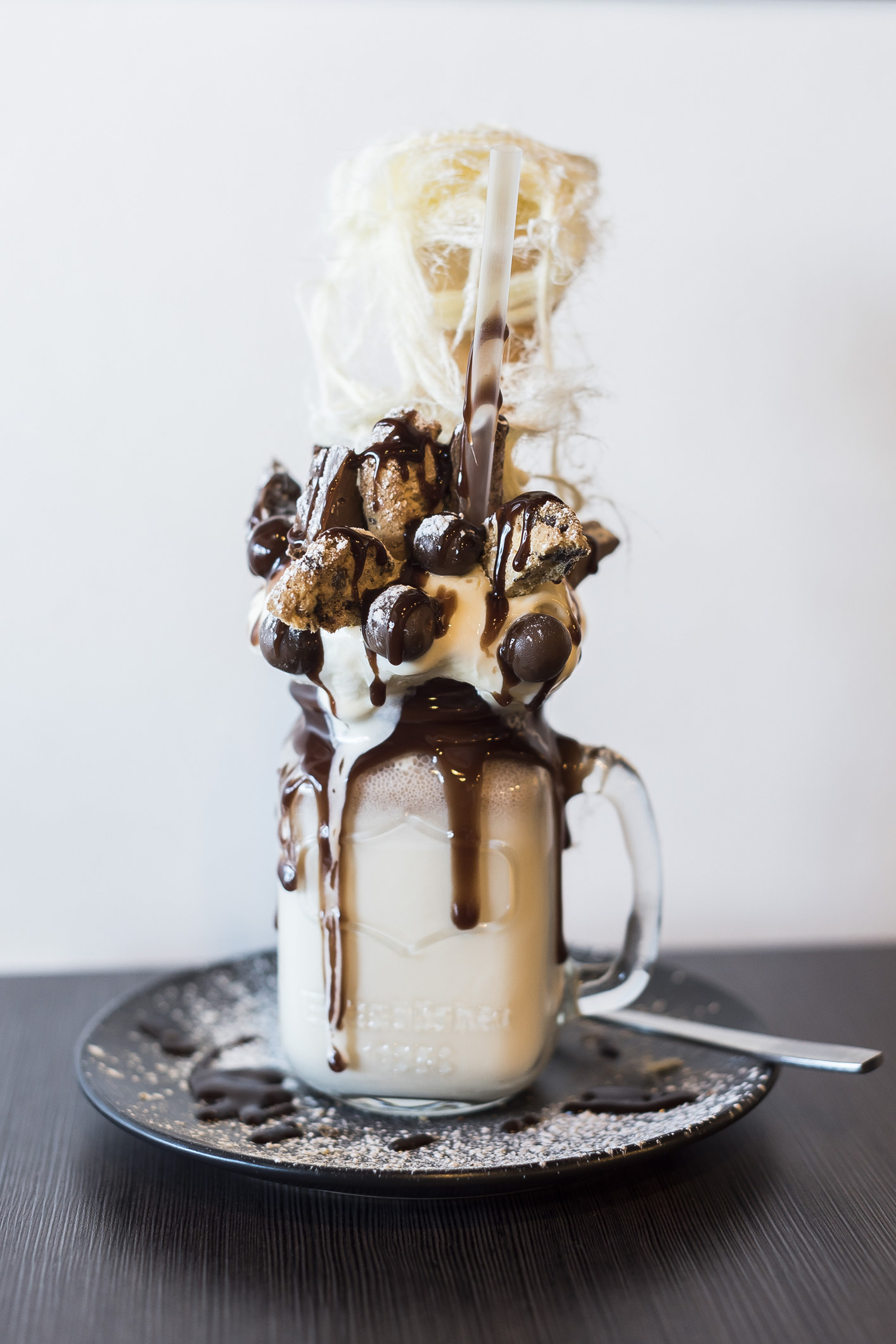 A milkshake with lots of syrup