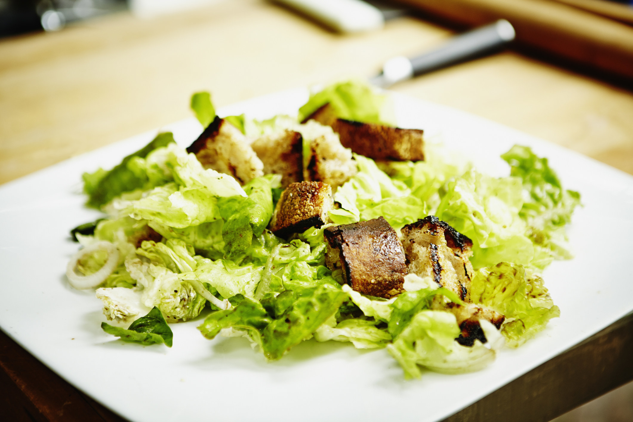 Simple Caesar salad on a plate