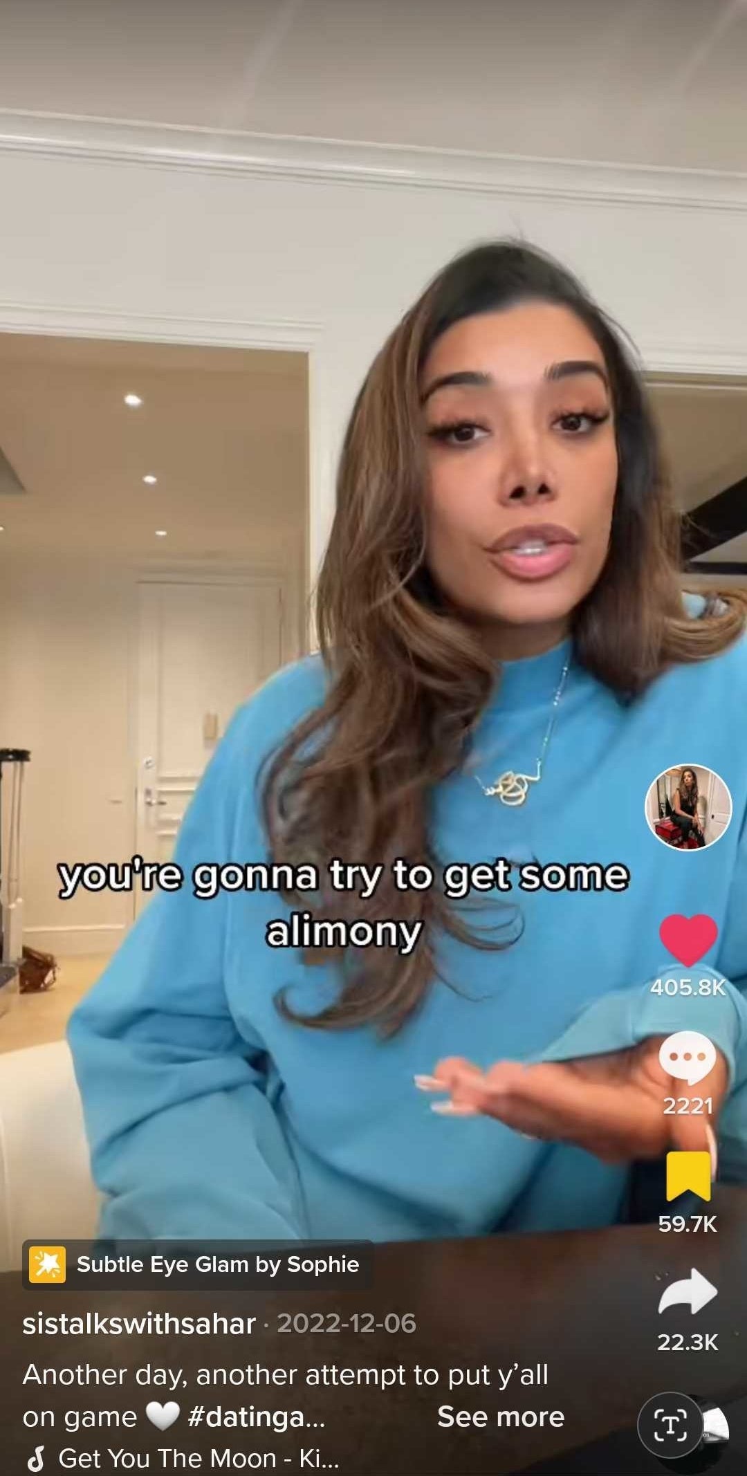 screencap of Sahar's TikTok in which she is speaking into the camera