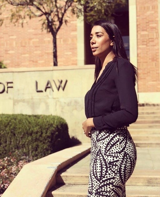Sahar standing in front of UCLA School of Law building