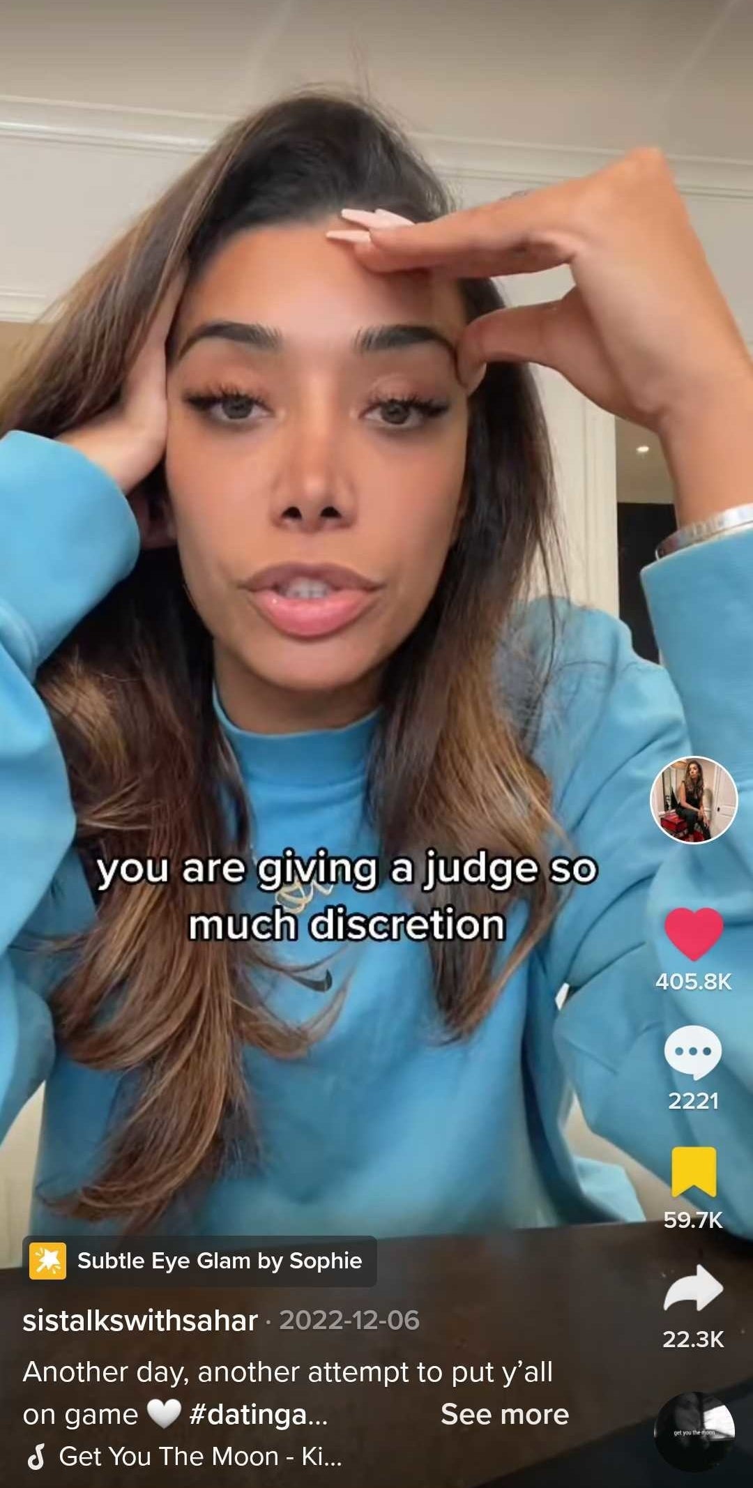 screencap of Sahar&#x27;s TikTok in which she is speaking into the camera