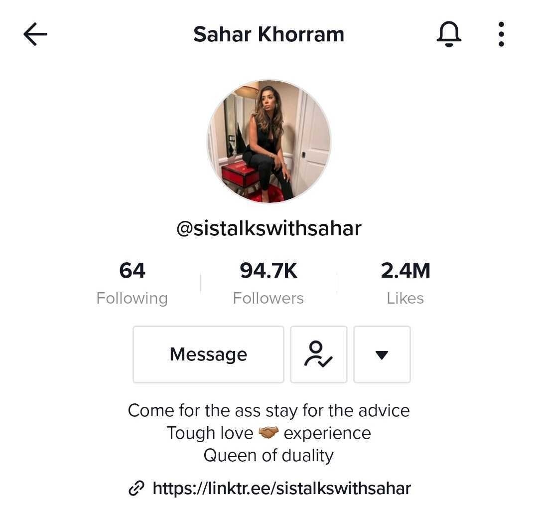 screencap of Sahar&#x27;s TikTok profile