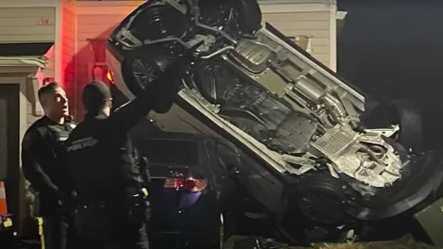 Multiple agencies responded to the scene of the alleged car theft, which ended when the driver drove over an embankment and crashed into a home.