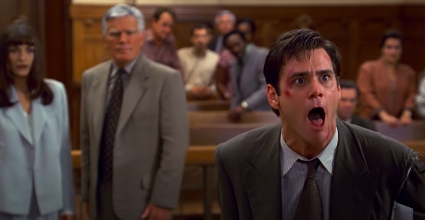 A man screams in a courtroom