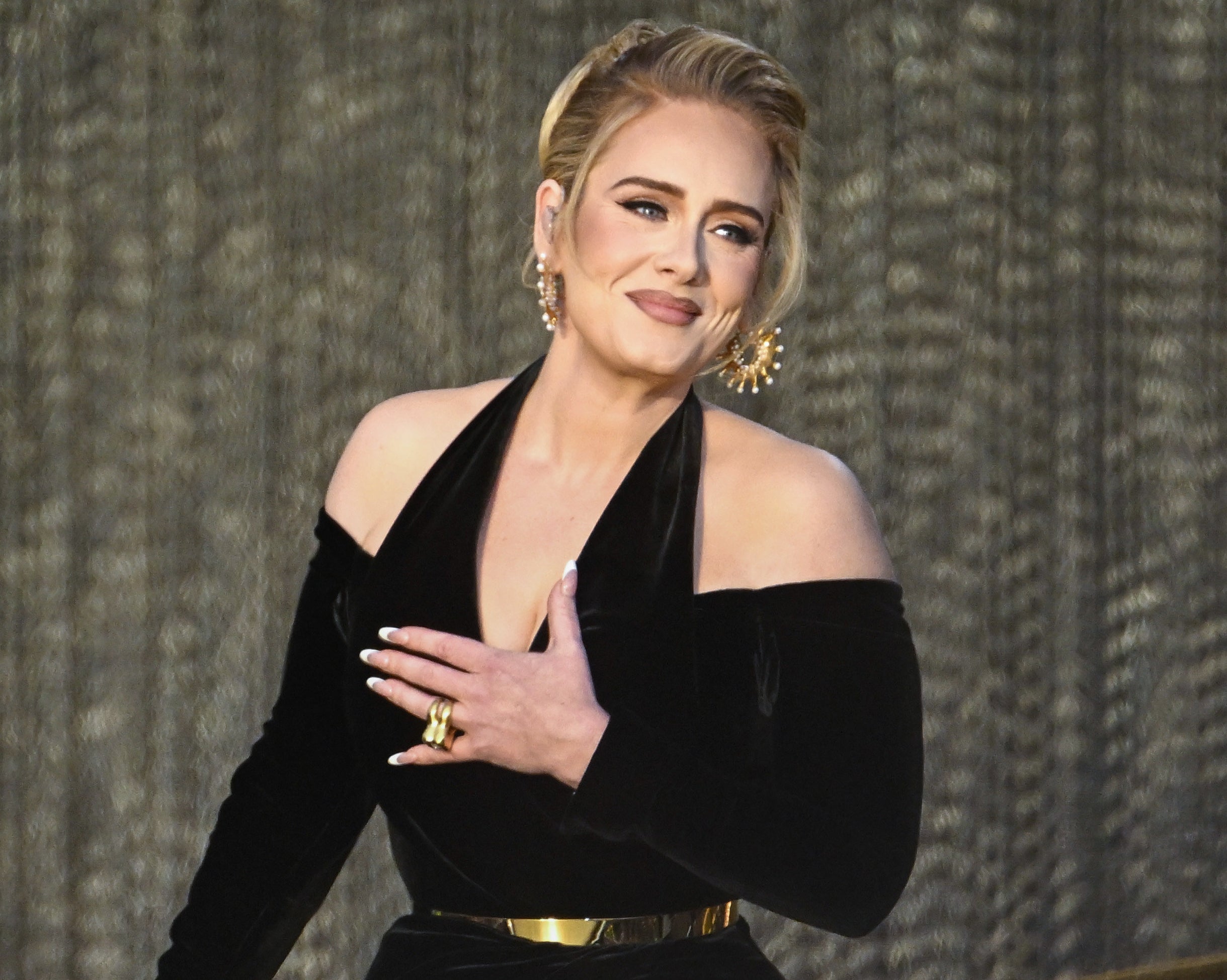 A closeup of Adele