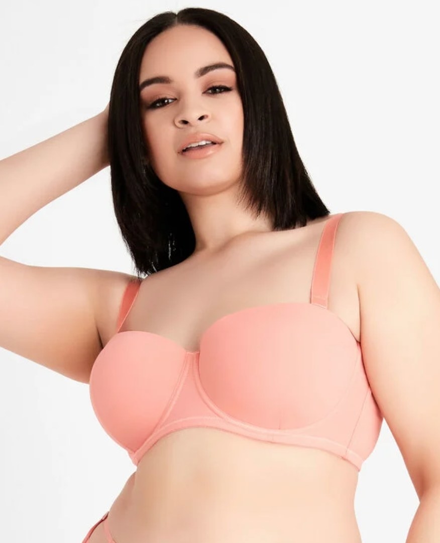 model wearing the coral pink bra