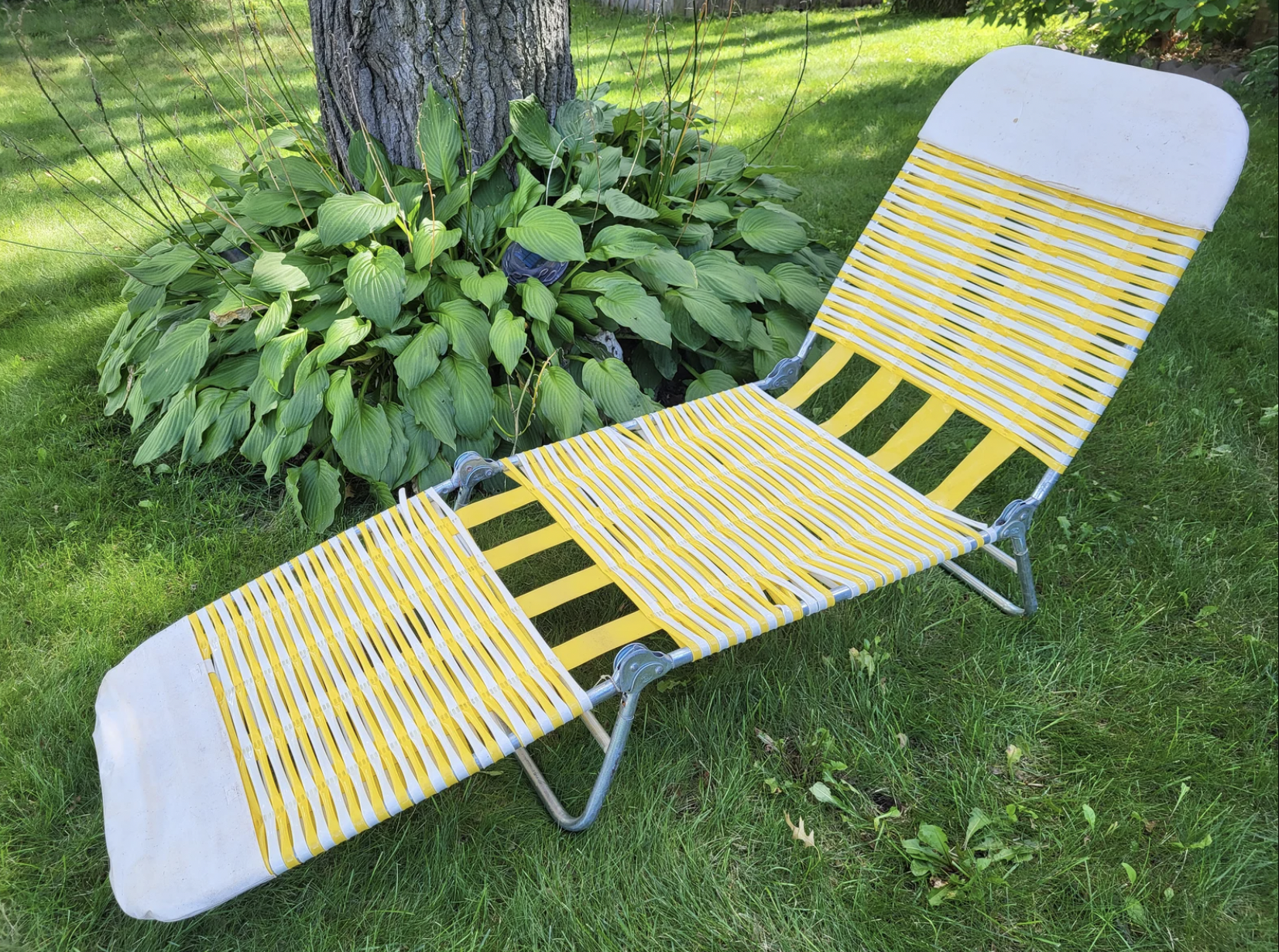 A plastic lawn chair