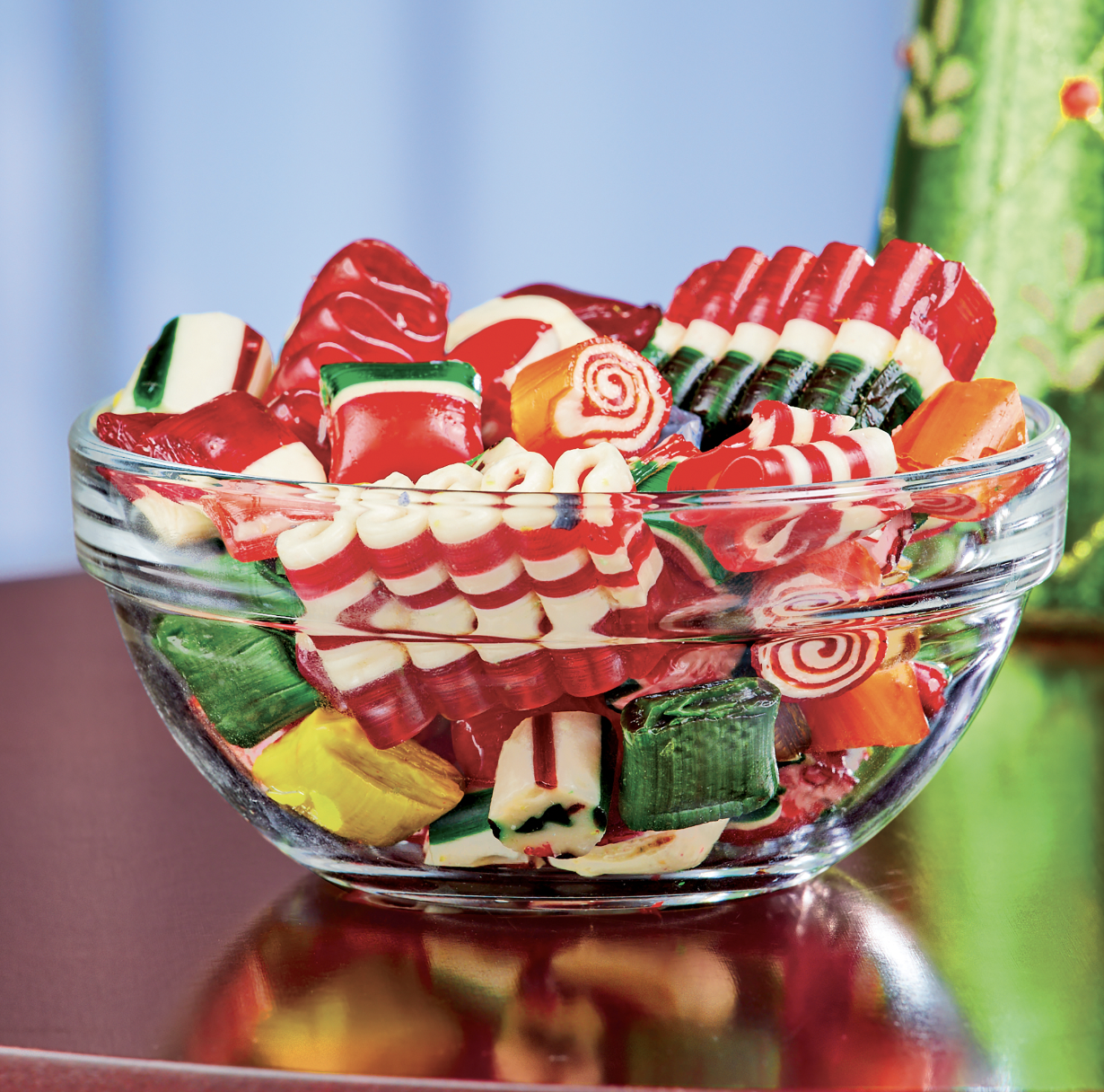 A bowl of colorful Christmas candy