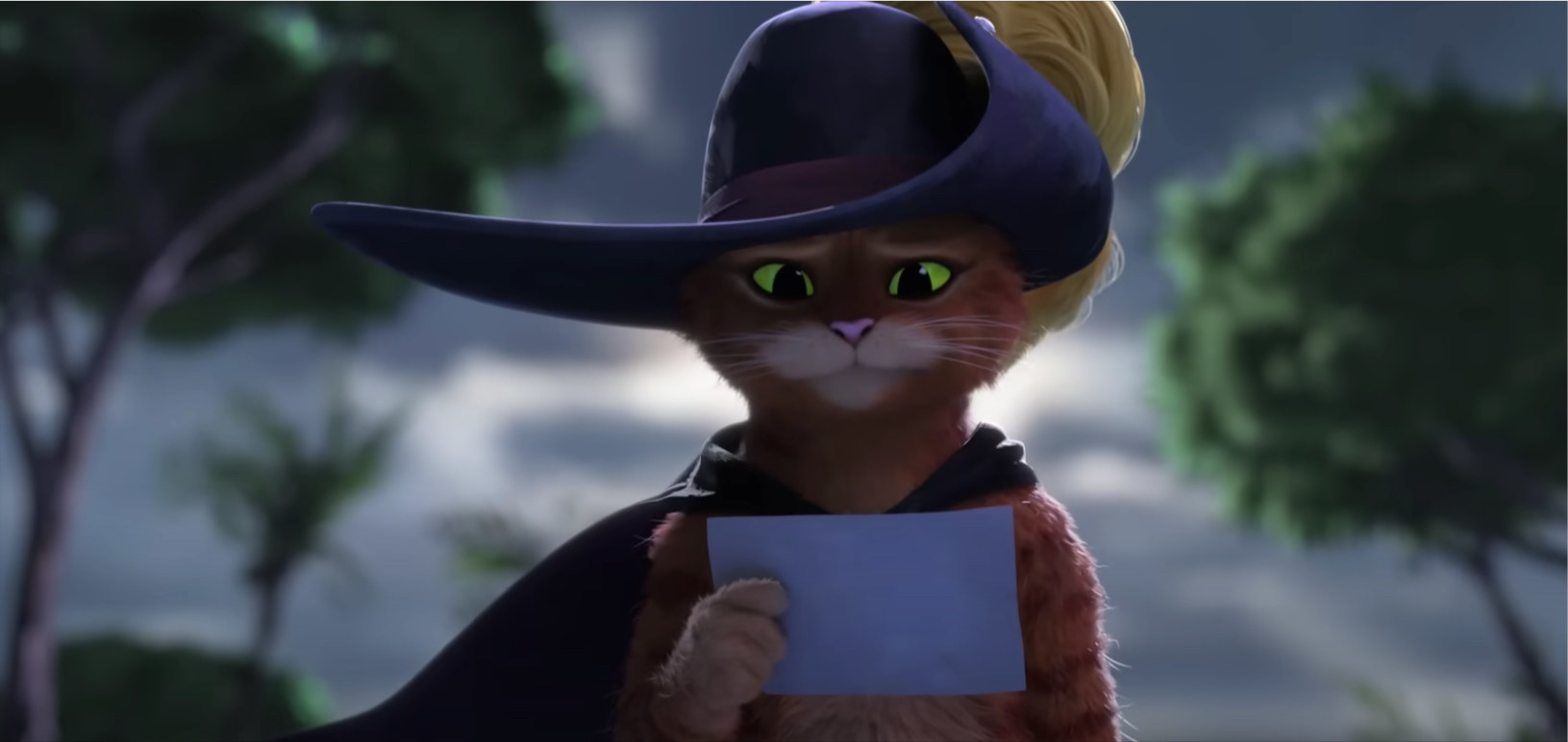 Puss reading a piece of paper