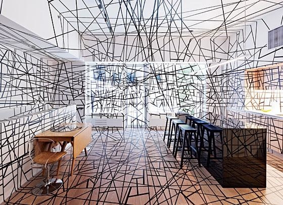 a kitchen decorated with tons of jagged lines