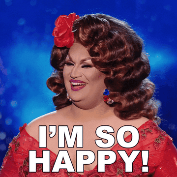 A drag queen says &quot;I&#x27;m so happy!&quot; while smiling