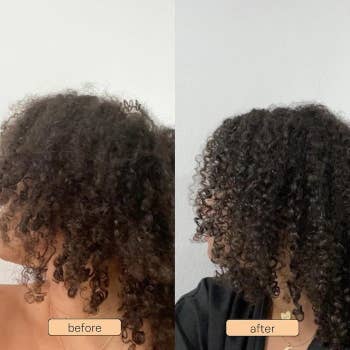 another before/after on a model with curly hair