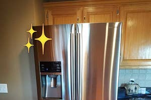 a shiny stainless steel fridge