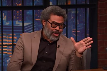 Jordan Peele is pictured speaking on Late Night