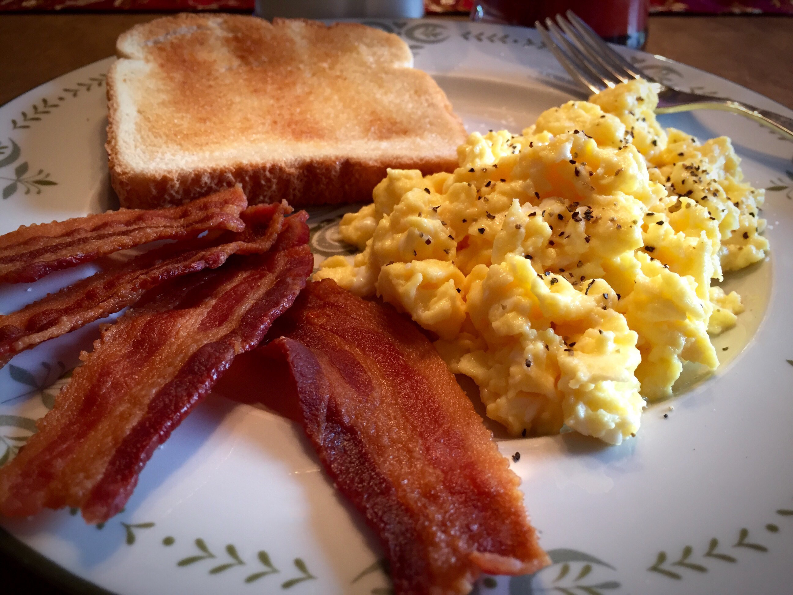Eggs, bacon, and toast.