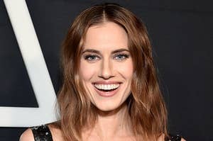 Allison Williams smiling wearing a sparkly dress