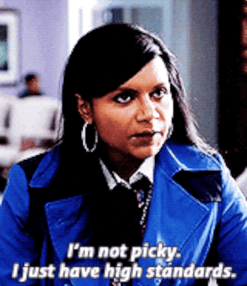 Mindy from The Mindy Project saying &quot;I&#x27;m not picky I just have high standards&quot;