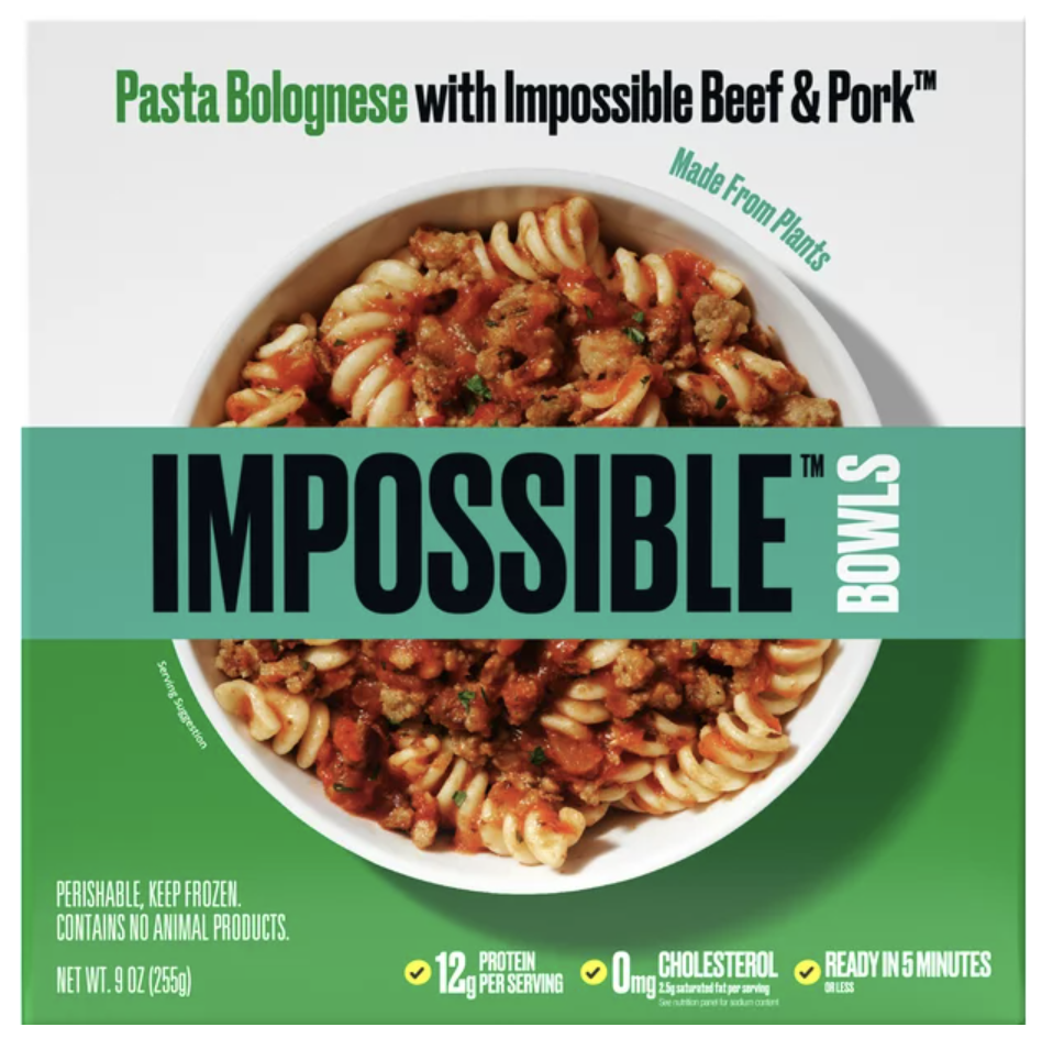 package of pasta bolognese with Impossible beef and pork