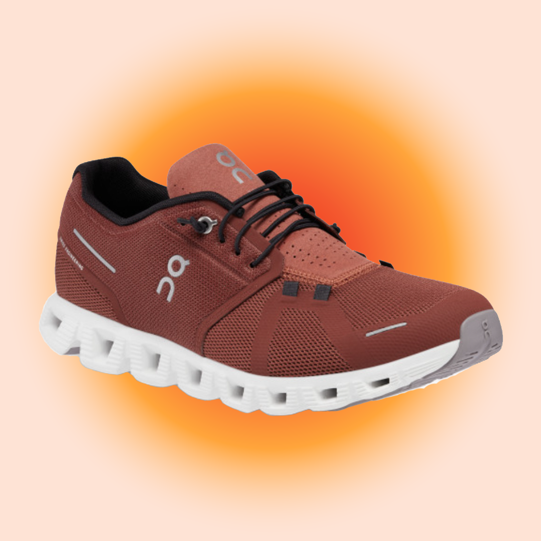 red on cloud running sneaker with tie-free black laces
